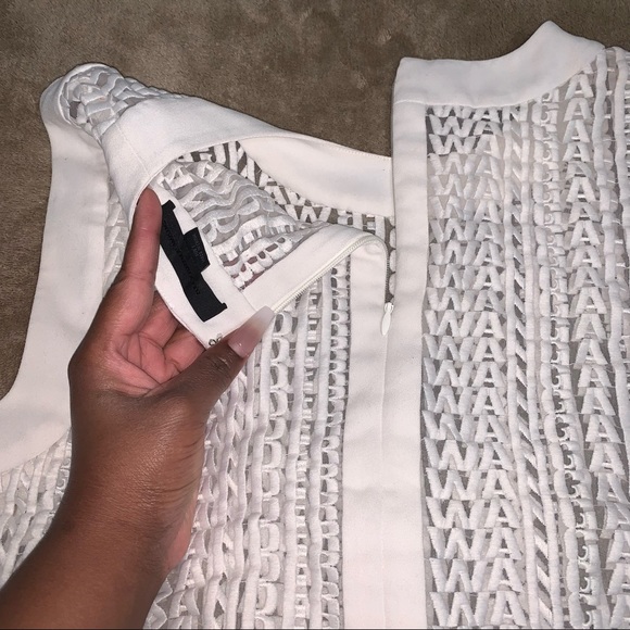 Alexander Wang White Sheer Name Logo Guipure Lace Embroidery Cropped Blouse - Picture 6 of 12